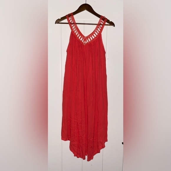 Vintage Water Lily Crochet Yoke Midi Dress Women S Rayon Sleeveless Boho - Picture 6 of 7